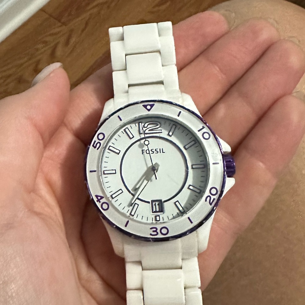 White Fossil Watch